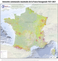 Carte des intensits communales de la France hexagonale 1921-2021